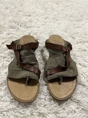 Blowfish Olive Canvas and Brown Leather Women’s Sandals Sz 7